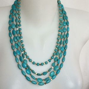 Turquoise stones gold beads statement necklace new